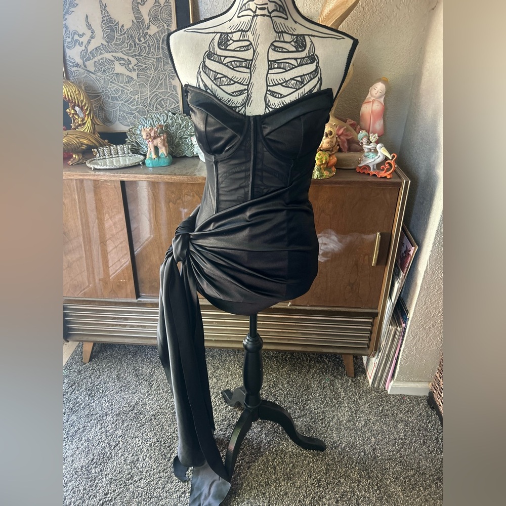 🎃SHEIN ICON Homecoming Dress Contrast Mesh Draped Detail Tube Bodycon Dress